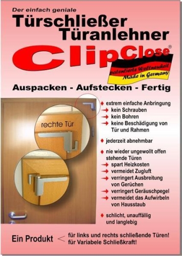 ClipClose - Türschliesser - Türanlehner für weisse Türen