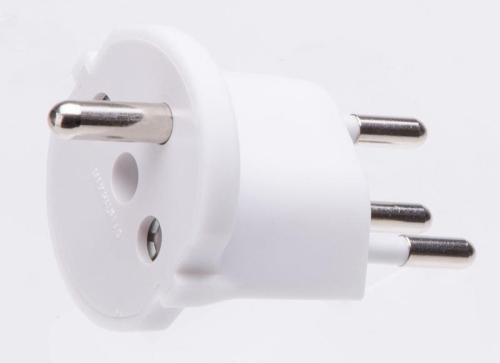 FIX ADAPTER - T12 weiss - 3-poliger Übergangsstecker mit Erdstift - von Deutschen SCHUKO CEE7/7 - zum Schweizer- Standard Typ 12