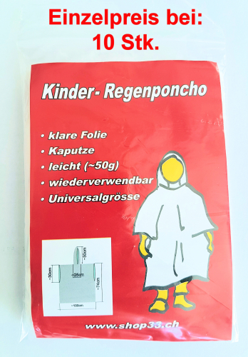 Kinder - Regenponcho, Taschenformat klar transparent farblos, Einweg, günstig