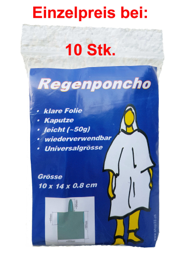 Regenponcho transparent farblos 10er