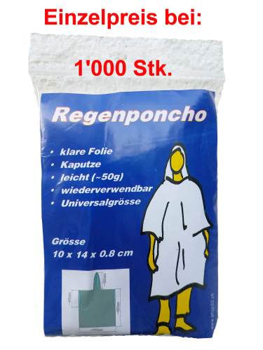 Regenponcho Einweg transparent farblos 1000er